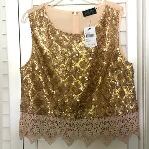 ASTR  Gold Sequin and Crochet Sleeveless Top